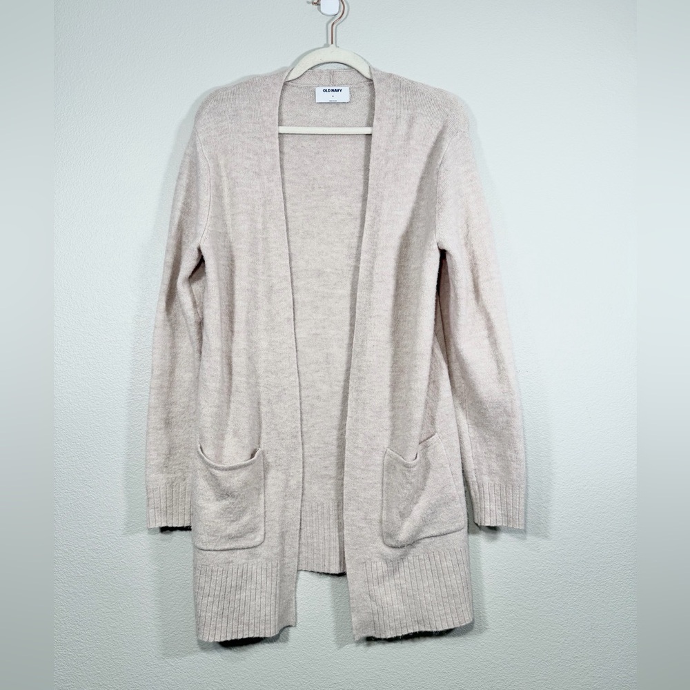 Old Navy Cardigan Cozy Open Sweater Soft Cream Brown Slit Side Pocket Women Med